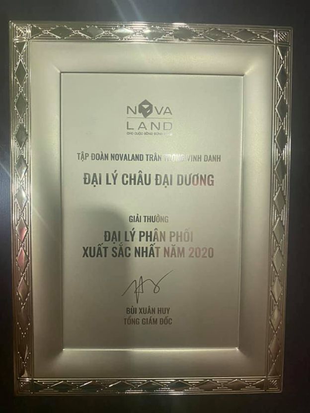 Châu Đại Dương đạt gỉai thưởng đại lý phân phối xuất sắc nhất năm 2020 của Novaland